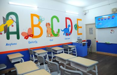 Không gian học sáng tạo tại TRUNG TÂM NGOẠI NGỮ CÔNG DÂN VIỆT - VIETCI: PHÒNG HỌC TOÀN CẦU - GLOBAL CLASS ROOM - PHÍA THIẾT KẾ CHỮ CÁI